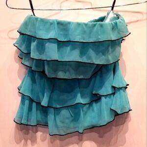2b Bebe Turquoise‎ Blue Strapless Layered Tiered Blouse Size XS